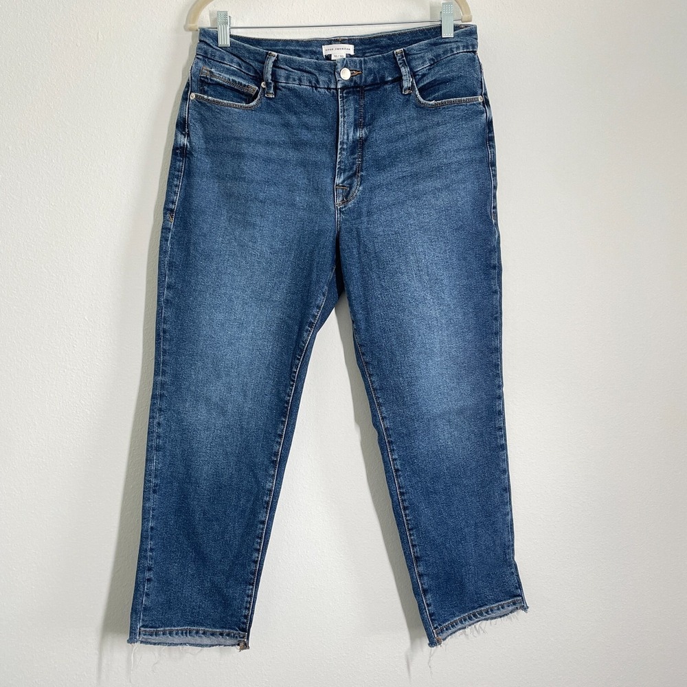 Good American Jeans Women 10 30 High Rise Straight Ankle Step Hem Zip Fly Casual